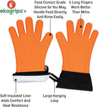 Ekogrips+ Premium Silicone Oven Mitts - Comfy, Waterproof, Heat Resistant BBQ Gloves for Grilling, Long Cuff for Added Protection, 5 Finger Dexterity, 3 Sizes, 4 Colors, S/M, Orange