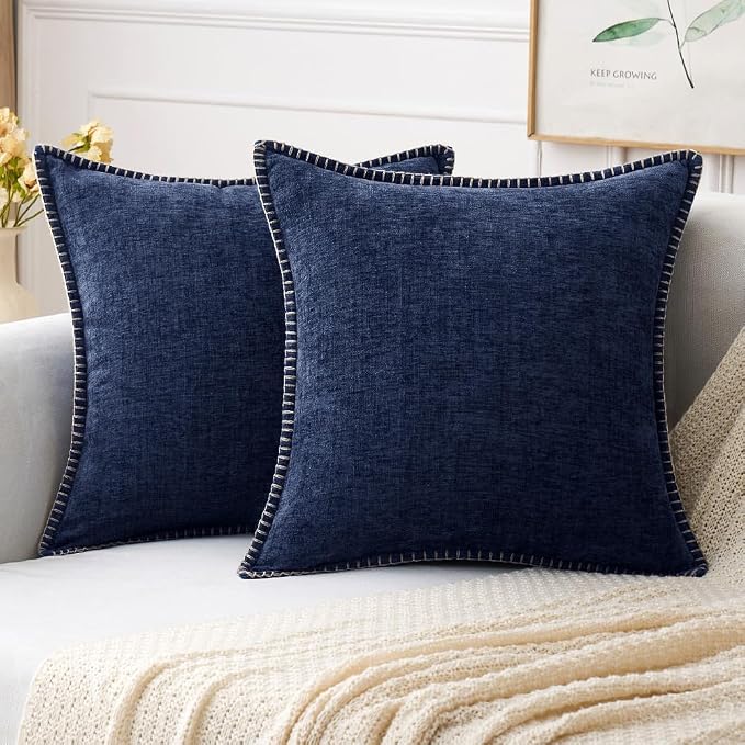 MIULEE Decorative Euro Sham Pillow Covers 24x24 Inch Navy Blue 2 Pack | by MIULEE