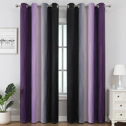 Black and Purple Ombre Blackout Curtains 108 Inch Length | Room Darkening - Image 2