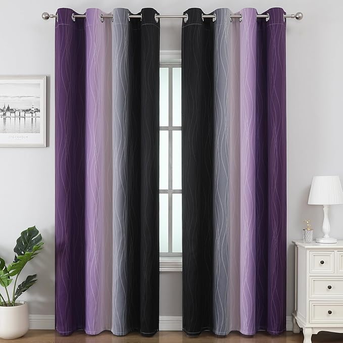 Black and Purple Ombre Blackout Curtains 102 Inch Length | Room Darkening - Image 2