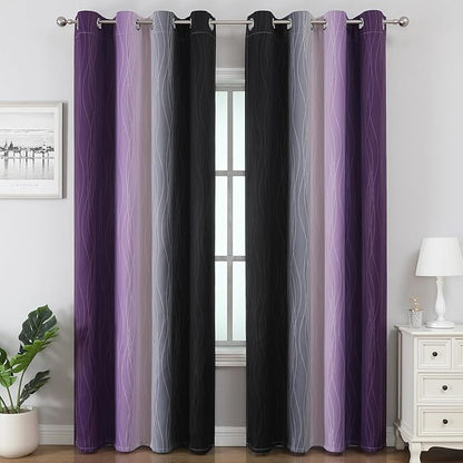 Black and Purple Ombre Blackout Curtains 102 Inch Length | Room Darkening - Image 2