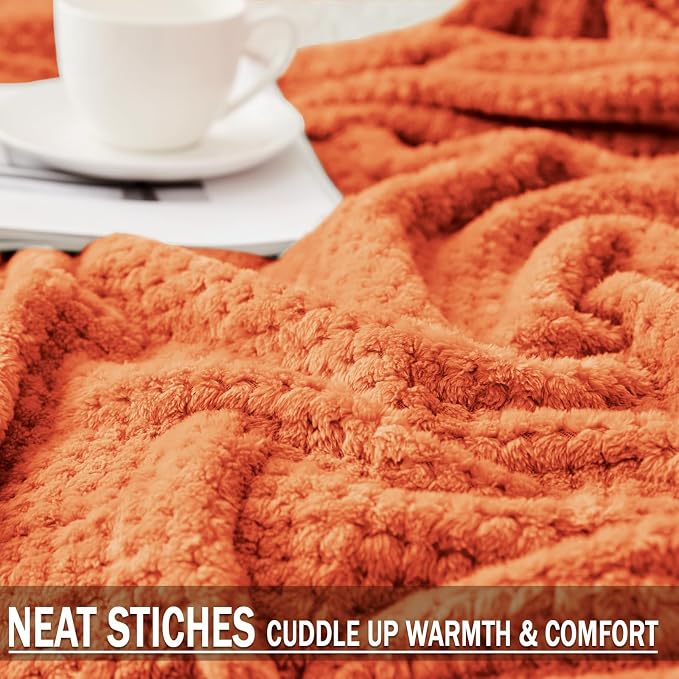 Exclusivo Mezcla Soft Waffle Fleece Bed Blanket King Size, Burnt Orange | - Image 6