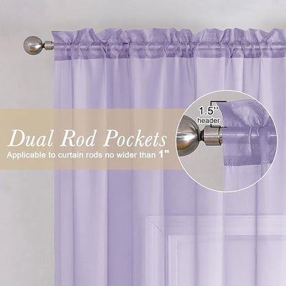 Lavender Sheer Curtains 96 Inches Long 2 Panels Set, Light Filtering Solid - Image 4