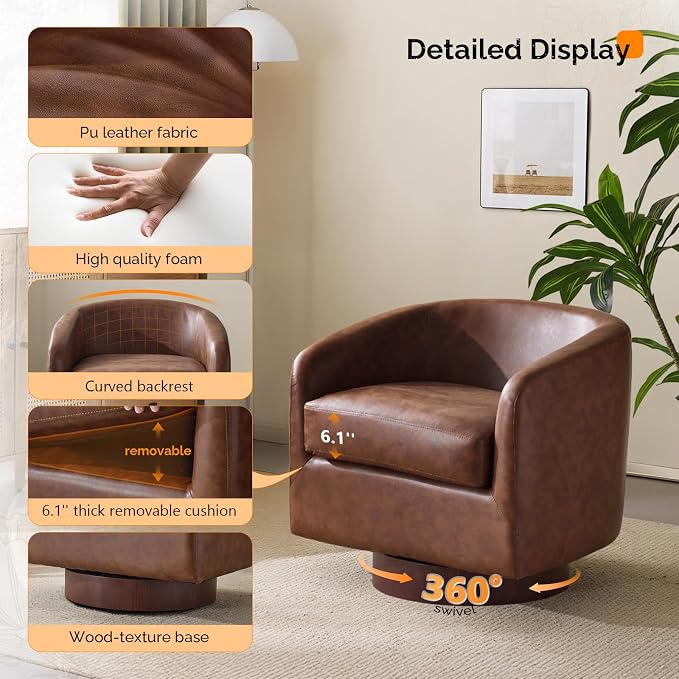 VINGLI 360°Swivel Accent Chairs Set of 2 - Image 3