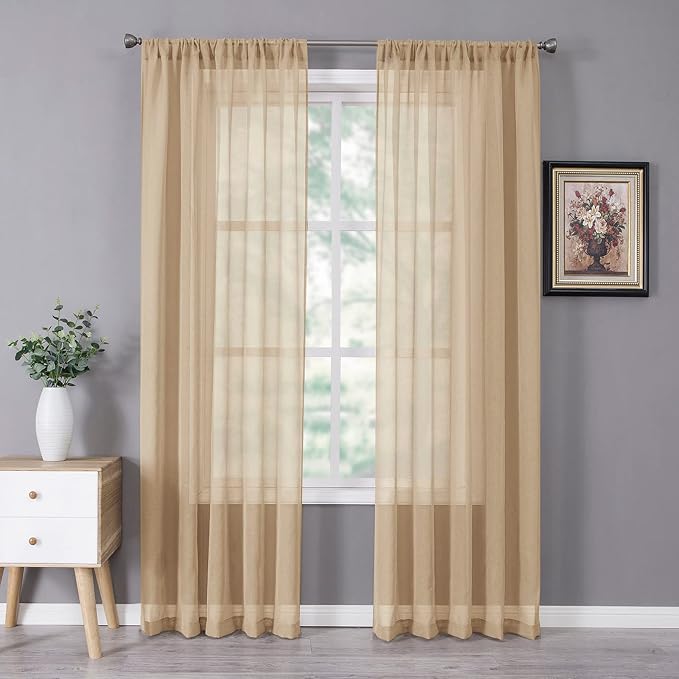 Tollpiz Sheer Curtains Bedroom Linen Textured Curtain Sheers Light Filtering by Tollpiz