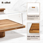 Acacia Wood Cake Stand with Lid –2-in-1 Rectangular Charcuterie Board & Dessert Display, Shatterproof Acrylic Dome Cover for Freshness, Serving Platter for Parties, Weddings, Birthdays, Gifts