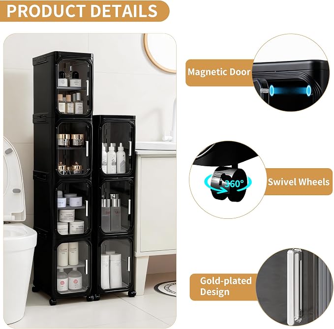 3-Tier Tall Narrow Storage Cabinet, Slim Bathroom Storage Cabinet - Image 4
