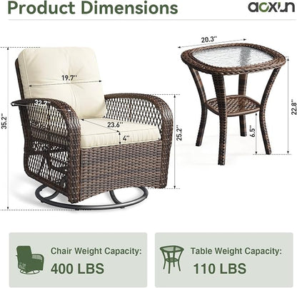 Aoxun 3 Pieces Patio Furniture Set, Patio Swivel Rocker Chairs Set of 2 - Image 7