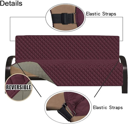 Easy-Going Reversible Couch Cover, Large Futon Sofa, Wine/Beige | Machine - Image 3