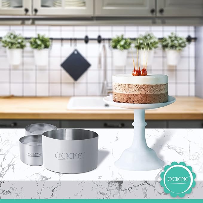 O'Creme Cake Ring Sturdy Stainless Steel Round Mousse Cake Ring Mold for Baking, Dessert Cake Decorating Pastry Rings 2-3/4 Inch Diameter x 2 Inch High
