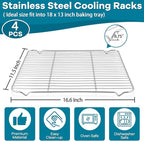 P&P CHEF Baking Cooling Rack Set for Cooking Roasting, 4-Piece Stainless Steel Wire Racks for Oven Use, Healthy & Dishwasher Safe, Rectangle, 16.6 Inch