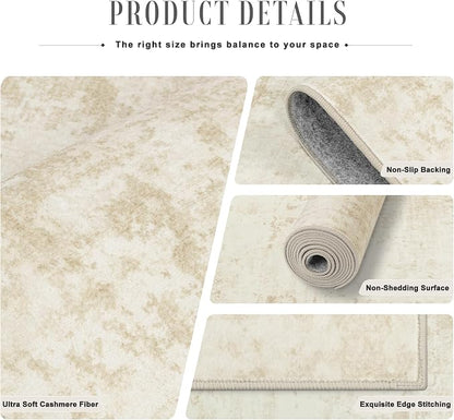 Area Rug Living Room: 4x6 Modern Washable Indoor Soft Carpet Beige | - Image 7