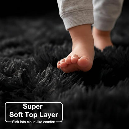 Amdrebio Black Furry Large Area Rug 8x10 - Image 5