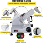VEVOR Commercial Meat Slicer, 320W Electric Deli Food Slicer, 12 inch Carbon Steel Blade Electric Food Slicer, 350-400RPM Meat Slicer, 0-0.6 inch Adjustable Thickness for Cheese, Veggies, Ham