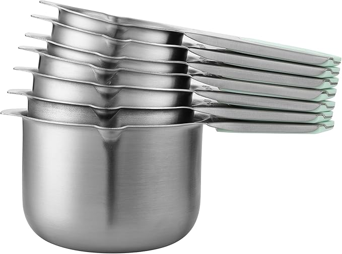 Spring Chef Magnetic Stainless Steel Measuring Cups (Patent Pending), Kitchen Tools with Easy to Read Markings for Measuring Dry or Liquid Ingredients, Set of 7, Mint