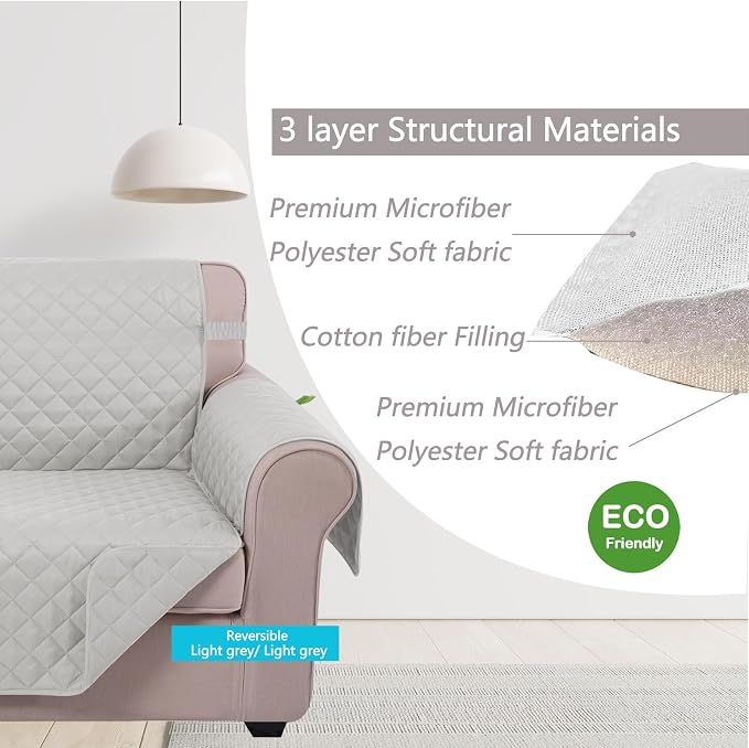 U-NICE HOME 4 Seater Sofa Cover 91''Large Couch Cover, Light Grey | Washable - Image 4