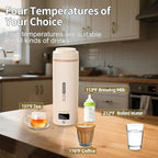 Travel Mini Kettle Portable Electric Kettle with Plug-in Boiling & Keeps Warm via USB, Small Water Boiler with 4 Temperature Settings, 304 Stainless Steel with Auto Shut-off 16oz(Beige)
