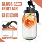 2 Pack 64oz Glass Mason Jar Pitchers with Wide Mouth & Measurement Marks – Leak-Proof Twist Lids for Cold Drinks, Iced Tea, Lemonade, and Juice