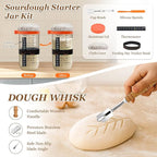 Sourdough Bread Baking Supplies, Sourdough Starter Kit, 9 Inch Round & 10 Inch Oval Banneton Bread Proofing Basket with 24 Oz Glass Jar, Sour Dough Tools with Danish Dough Whisk & Scraper