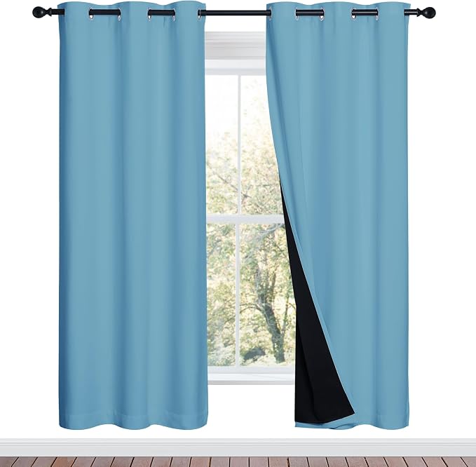 NICETOWN 100% Blackout Window Curtain Panels, Teal Blue, 2 Pieces, 42-inch Wide by NICETOWN