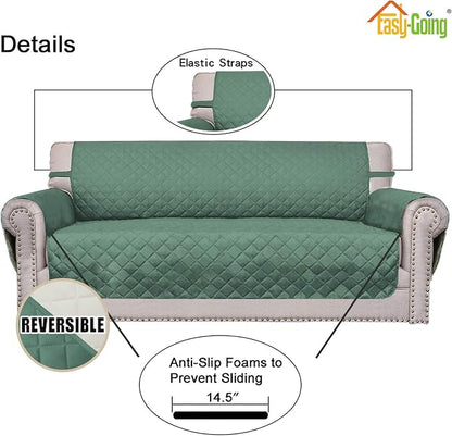 Easy-Going Reversible Couch Cover, 2 Cushion Sofa, Cyan/Ivory | Oversized - Image 3
