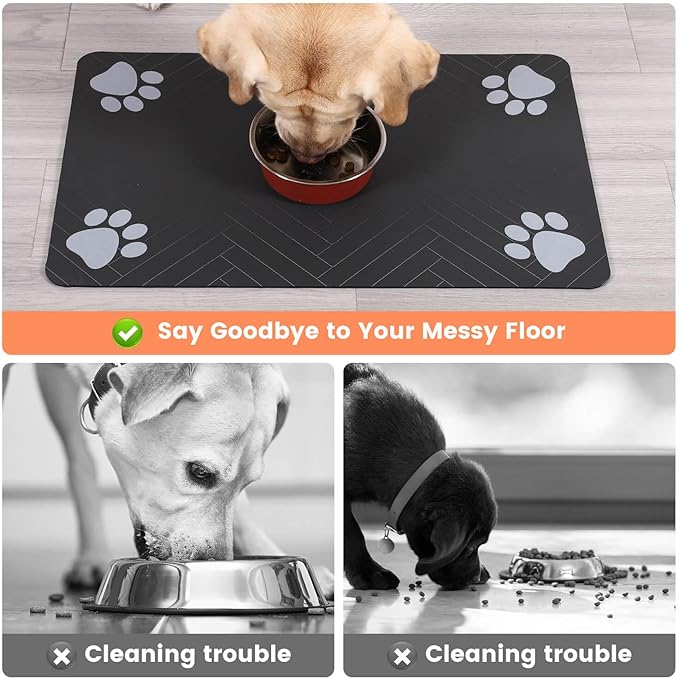 Pet Feeding Mat-Absorbent Pet Placemat for Food and Water Bowl, with Waterproof Rubber Backing, Quick Dry Water Dispenser Mat for Dog and Cat (12"x20", Beige)