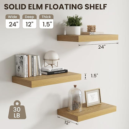 Dreamland Floating Shelves 24inch, 2 Pack Rustic Wooden Wall Shelves, Wall - Image 3