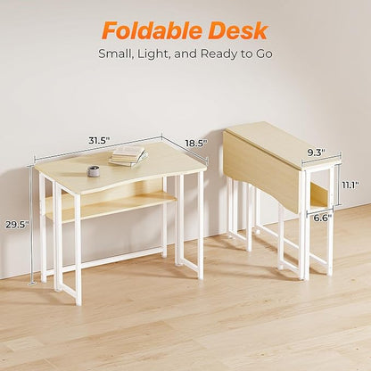 Huuger Folding Desk with Storage Shelf, 31.5 Inch Foldable Computer Table - Image 2