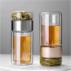 QUROXO 2025 New Tryteava Glass Infuser, Teava 3-In-1 Smart Tea Infuser with Cup Brush, Double-Layer Borosilicate Glass Tryteava Tea infusers Separation Cup (Gold, 280ml (9.5oz))