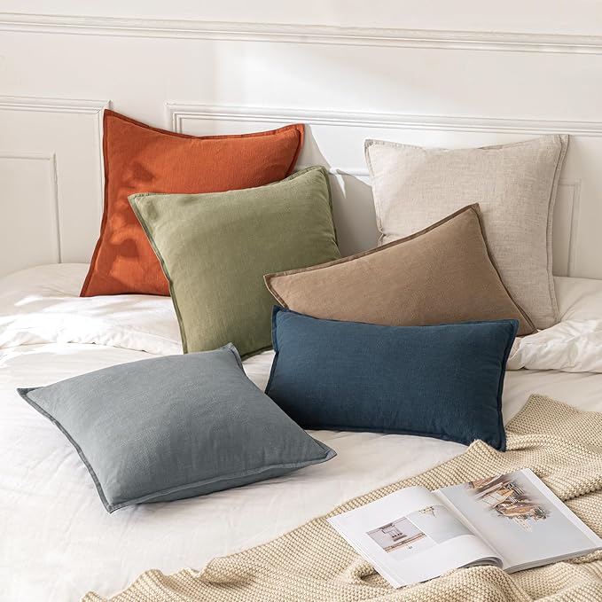 MIULEE Decorative Linen Euro Sham Pillow Covers 24x24 Gray | Boho Farmhouse​ - Image 5