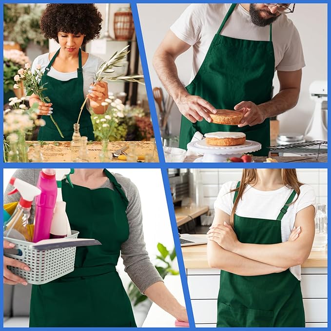 4 Pack Chef Apron, Adjustable Apron with 2 Pockets, Unisex Personalised Apron for Cooking, Kitchen, Restaurant