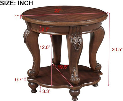 Round End Table for Living Room, Solid Wood Sofa Side Table - Image 3