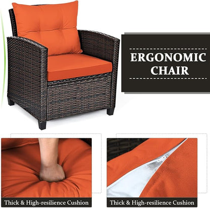 COSTWAY 3PCS Patio Furniture Set, PE Rattan Wicker Sofa w/Washable Cushion and - Image 8