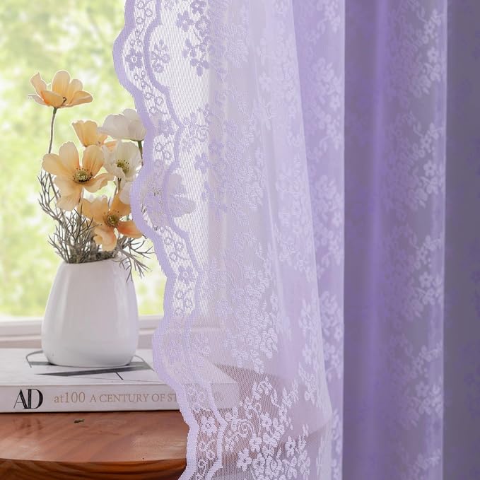 YJ YANJUN Vintage Lace Curtains 84 Inches Long-Victorian Floral Pattern - Image 2