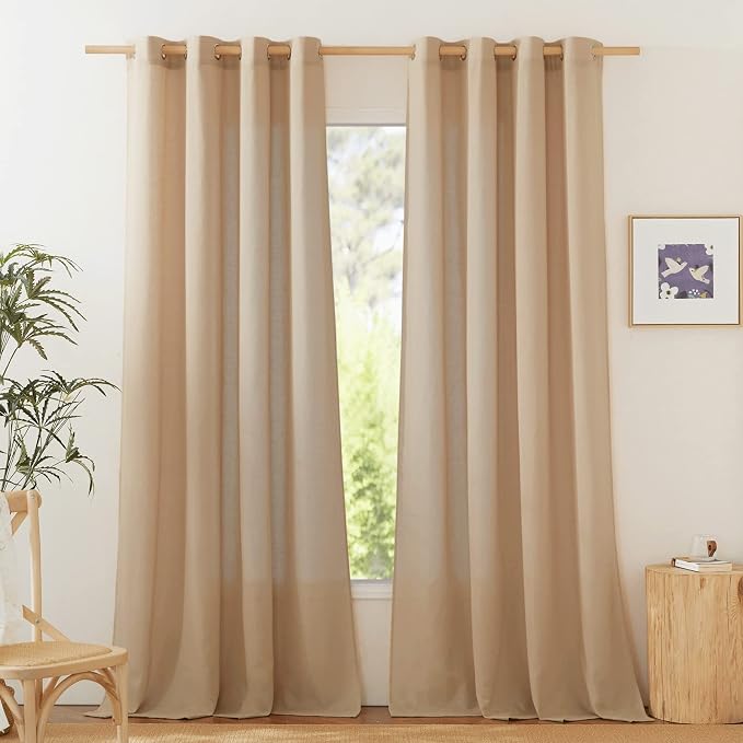 NICETOWN Living Room Curtains Camel Thick Linen Flax Texture, Grommet Semi by NICETOWN