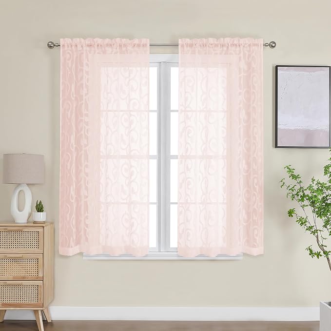 Furman Sheer Curtains 54 Inch Length 2 Panels Set, Airy Jacquard Clip Short - Image 2