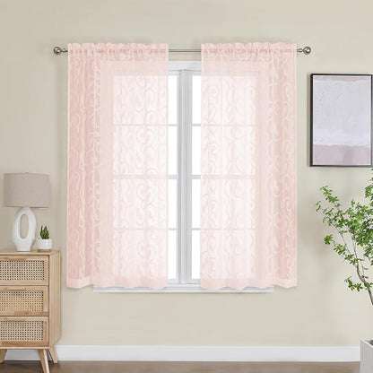 Furman Sheer Curtains 54 Inch Length 2 Panels Set, Airy Jacquard Clip Short - Image 2
