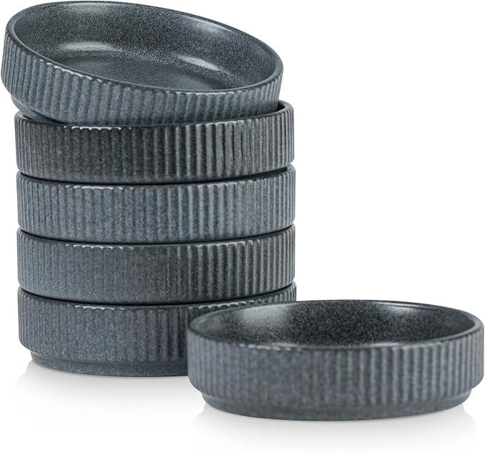 famiware Star Soy Sauce Dish Ceramic Dipping Bowls Set of 6, 4 oz Individual Dip Sauce Cups/Bowls/Dishes/Plates, Small Serving Bowl for Side Dishes, Dessert, Ice Cream, Sushi - Matte Dark Charcoal