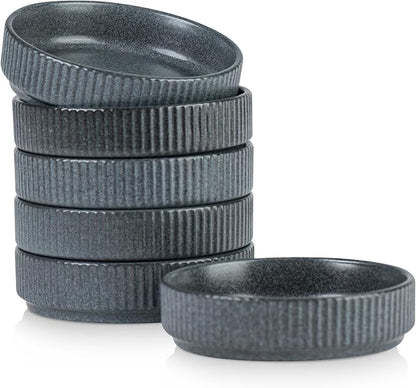 famiware Star Soy Sauce Dish Ceramic Dipping Bowls Set of 6, 4 oz Individual Dip Sauce Cups/Bowls/Dishes/Plates, Small Serving Bowl for Side Dishes, Dessert, Ice Cream, Sushi - Matte Dark Charcoal