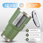 30 oz Tumbler with Lid Stainless Steel Tumblers Vacuum Insulated Cup Reusable Powder Coated Travel Mug Double Wall Leak Proof Portable Cups Keep Cold Drinks for 12 Hours, Army Green, 1 Pack