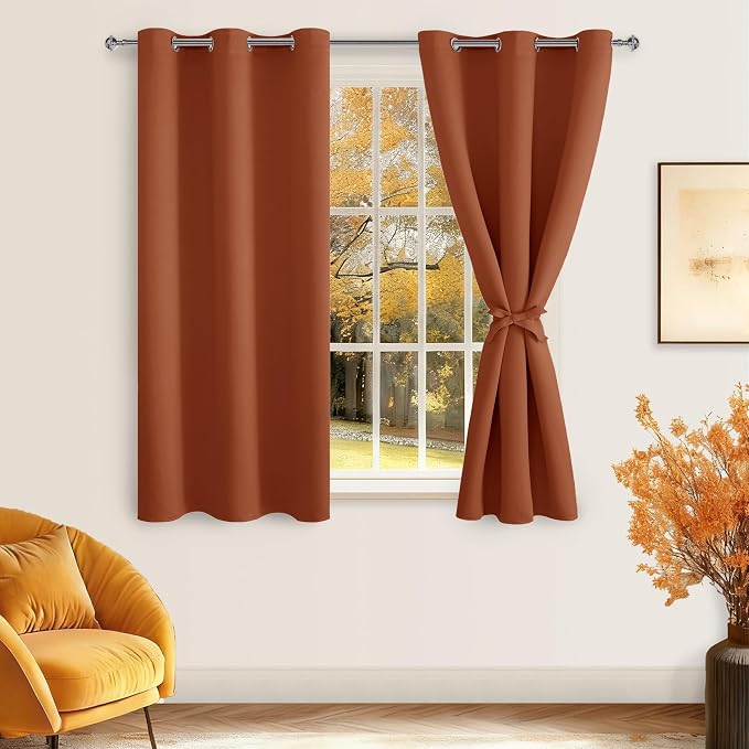 Blackout Curtains for Bedroom, Burnt Ochre, 38 x 54 Inch, 2 Panels | Thermal by Hiasan