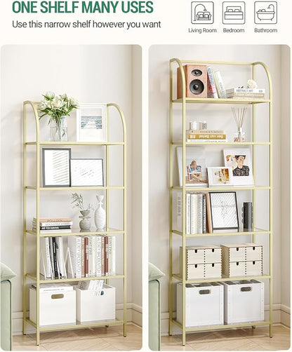 Hzuaneri Bookcase Bookshelf, Tempered Glass Arched Bookshelf - Image 4