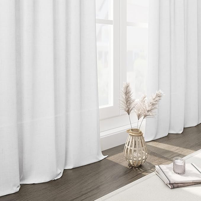 White Linen Curtains for Living Room 2 Panels Set Neutral Modern Farmhouse - Image 6