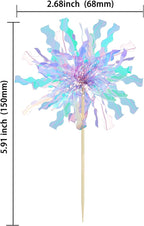 Gyufise 20Pcs Foil Firework Cupcake Toppers Happy Birthday Cake Toppers Sparkle Tinsel Flower Drink Stirrers Cocktail Food Fruit Toothpicks for Valentine's Day Party Supplies Light Blue