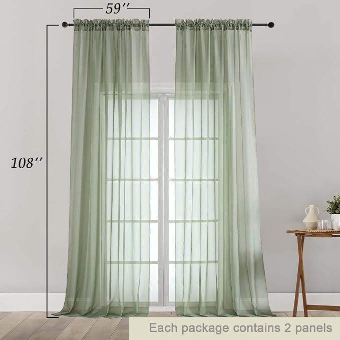 Extra Long Sheer Green Curtains - Image 5