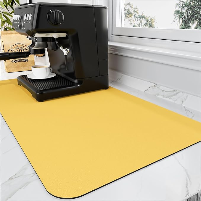 Coffee Mat - Absorbent Hide Stain Rubber Backed Dish Drying Mat for Kitchen Counter - Bar Mats for Countertops Accessories Fit Under Coffee Maker Espresso Machine