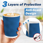 90 Pack 12 oz Disposable Coffee Cups with Lids and Straws, Insulated Ripple Wall To Go Paper Coffee Cups for Coffee, Hot Chocolate and Hot Tea Drinks - Navy