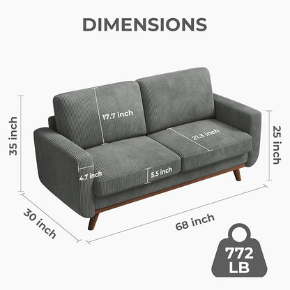 Vesgantti 68" Loveseat Sofa Dark Gray, Comfy Corduroy Couch - Image 2