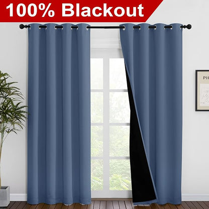 NICETOWN 100% Blackout Curtains 86 inches Long, Pair of Energy Smart & Noise - Image 2