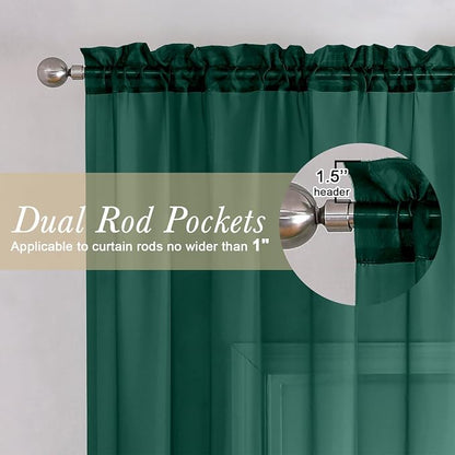 Hunter Green Sheer Curtains 54 Inch Length 2 Panels, Voile Light Filtering - Image 2